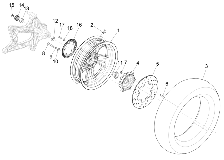 Roue arrière Vespa GTS 125 4T E5 ABS 2021 (EMEA)