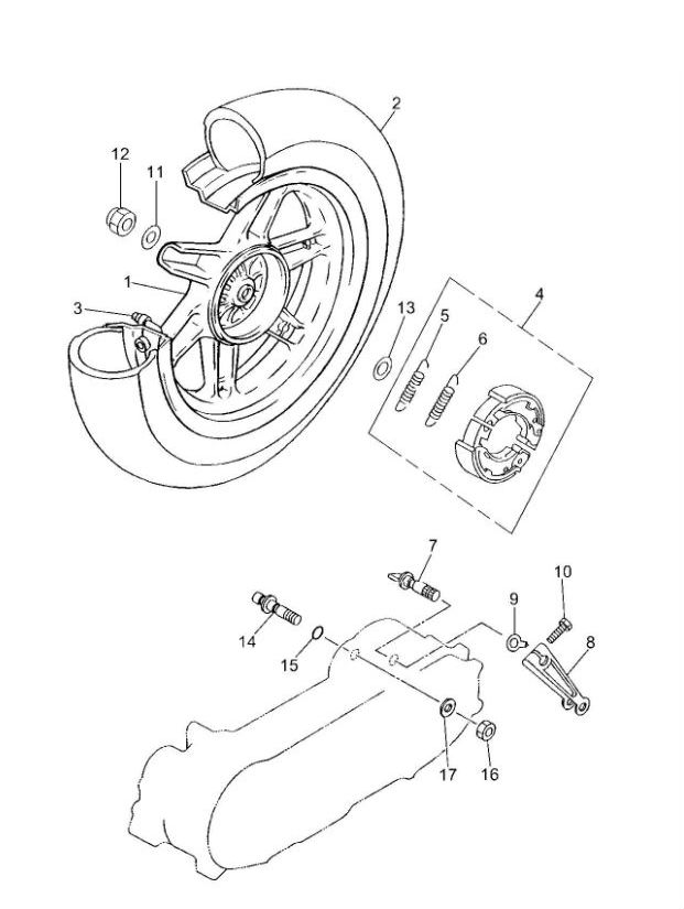 Roue arrière Yamaha Jog-R LC 2 temps