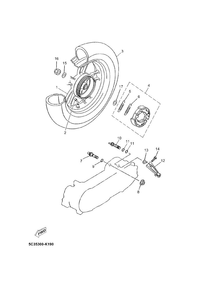 Roue arrière 4 temps Yamaha Neo (après 2008)