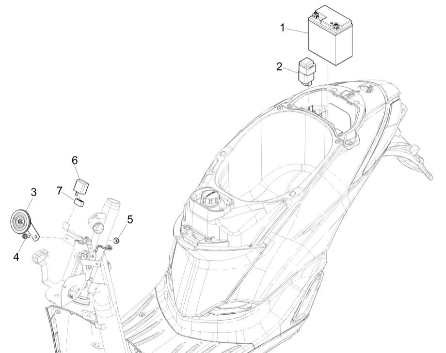 Interrupteurs à distance - Batterie - Claxon Piaggio Liberty 125 4 temps 3V IE ABS