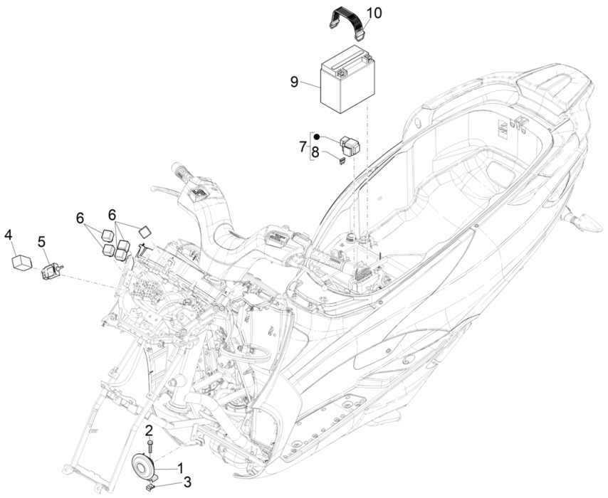 Interrupteurs à distance - Batterie - Claxon Piaggio MP3 350 Maxi sport E4 ABS 2018-2020 (EMEA)