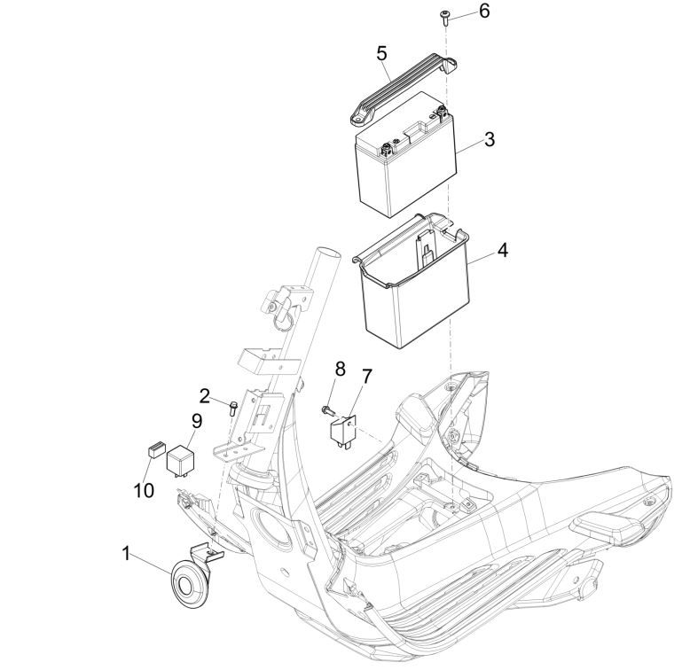Interrupteurs à distance- Pile- Klaxon Vespa Sprint 125 4T 3V IE ABS