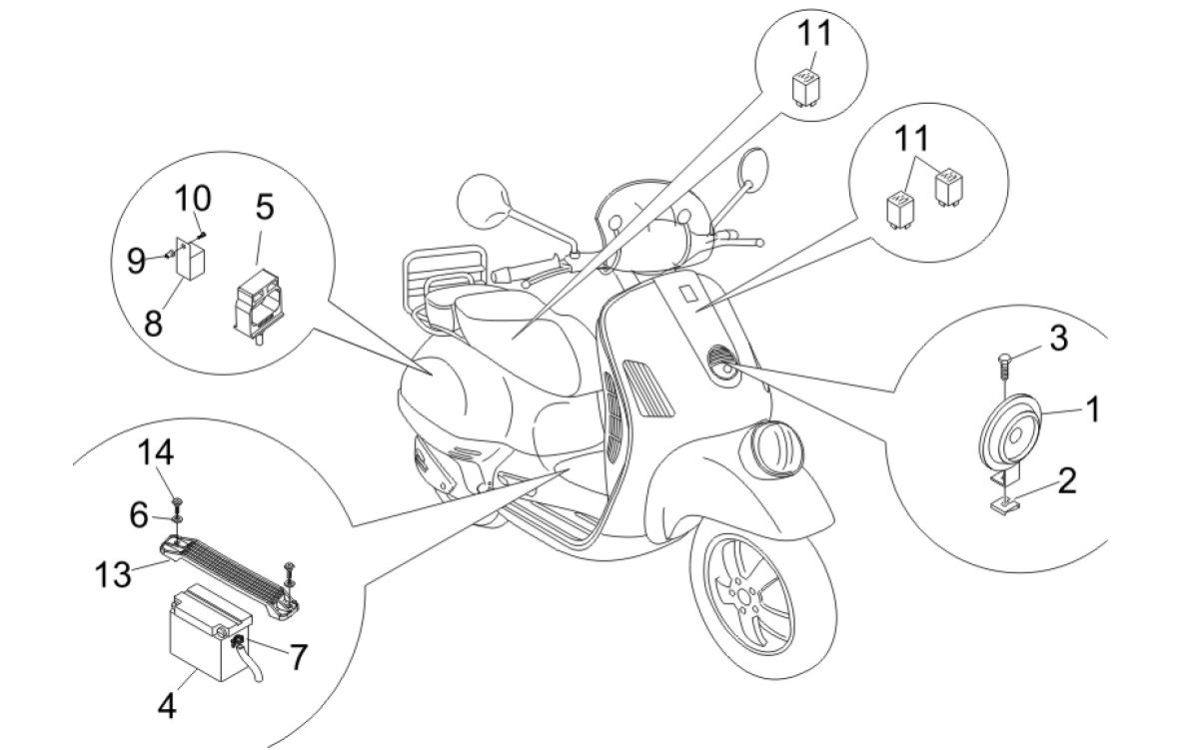 Interrupteurs à distance - Batterie - Klaxon Vespa GTV 250 4T 4V IE