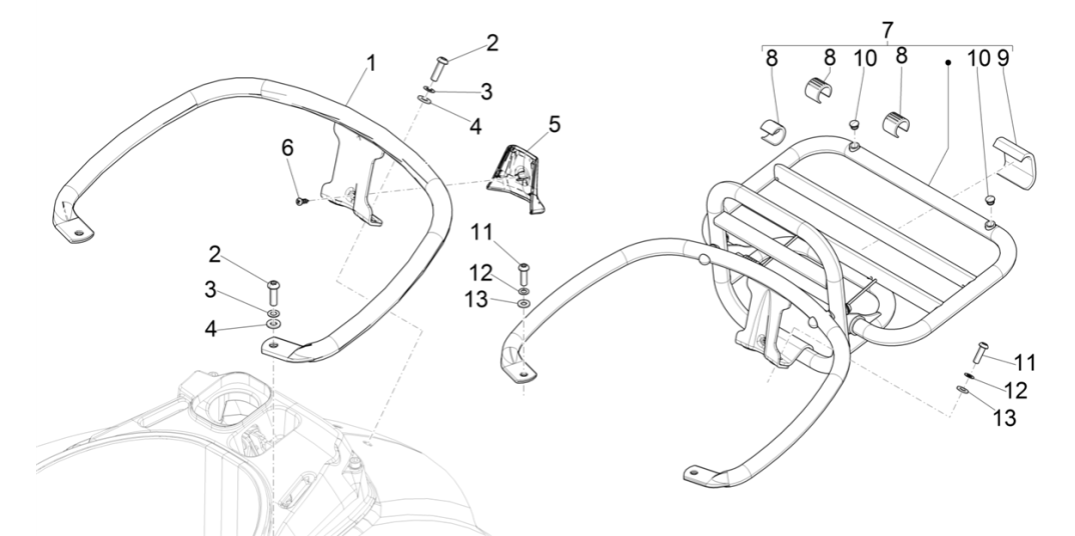 Porte-bagages arrière Vespa GTS 125 4T E4 ABS 2019 (EMEA)