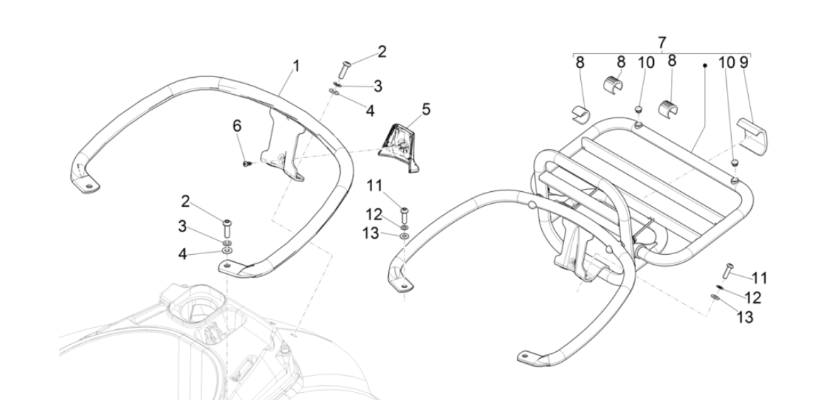 Porte-bagages arrière Vespa GTS 125 4T E5 ABS 2021 (EMEA)