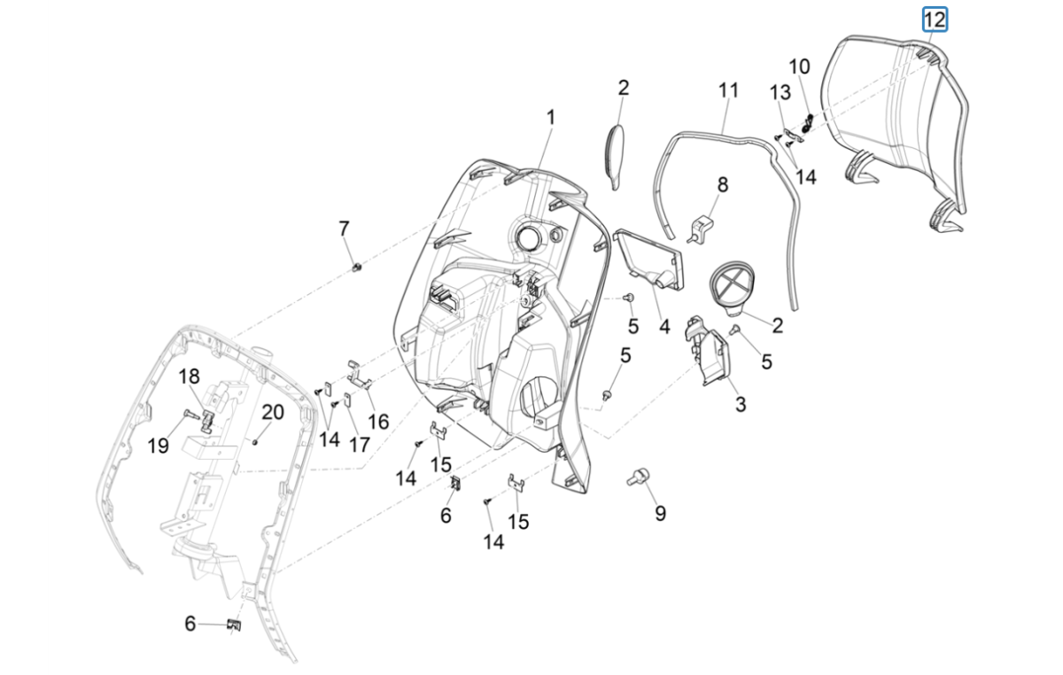 Protège-jambes Vespa Sprint 4 temps 3V (injection euro4 IGET) gris Titanio 707/C