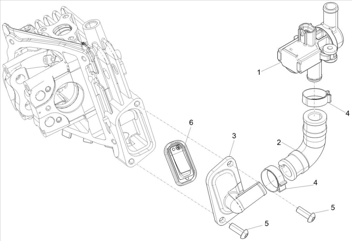 Boîtier d'alimentation en air secondaire Vespa Sprint 4 temps et 3 soupapes (injection euro5 IGET)