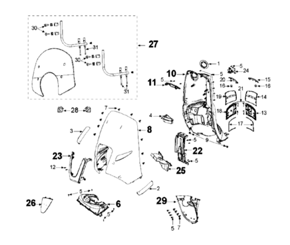 Bekleding voorzijde Peugeot Django 125 Allure E3 2014-2017 BLACKCURRANT (Q3)