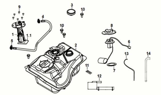 Réservoir de carburant/flotteur à essence Sym Jet 14 125I E4