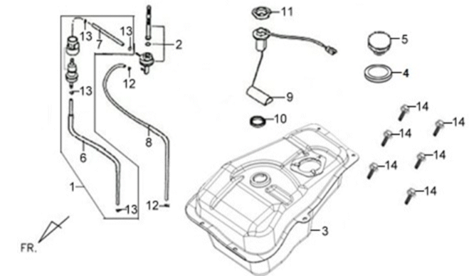 Réservoir de carburant/flotteur à essence Sym X'PRO 125