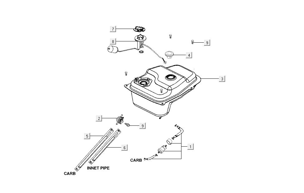 réservoir d'essence Kymco Super8 4 temps à partir de 2009 noir