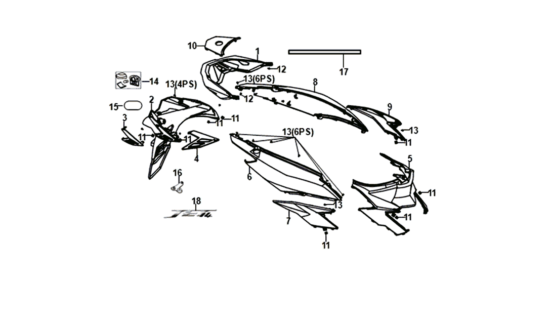 Placage Sym Jet 14 rouge (R-010C)
