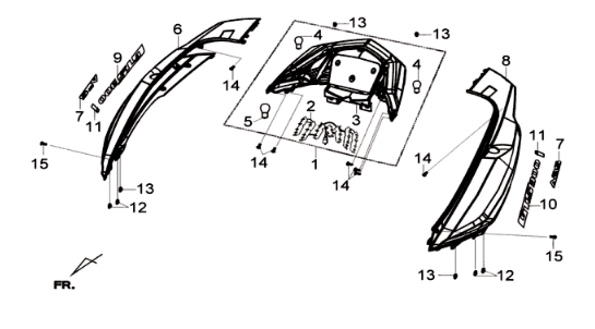 Panneau arrière du Sym Joymax 300I ABS E3 2014-2016 blanc (WH-300P)