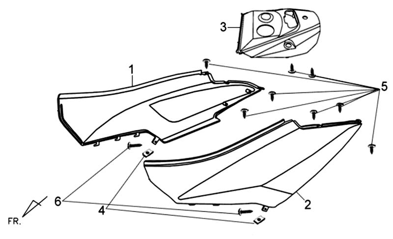 Carénages latéraux Sym Orbit II 50 4T AC noir (BK-5560)