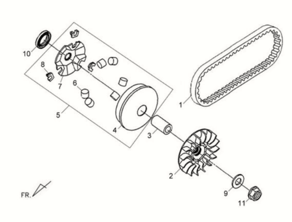 Bride mobile/courroie trapézoïdale Sym Fiddle II 125S