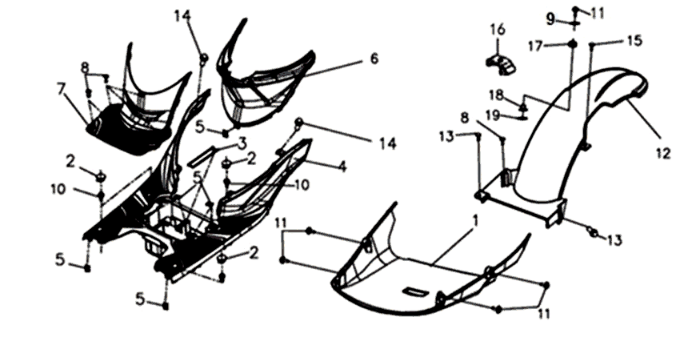 Plaque de pied/couvre-cadre Sym Symphony ST 125I E4 bleu/noir/argent (BU-280S/BK-001C/S-882U)