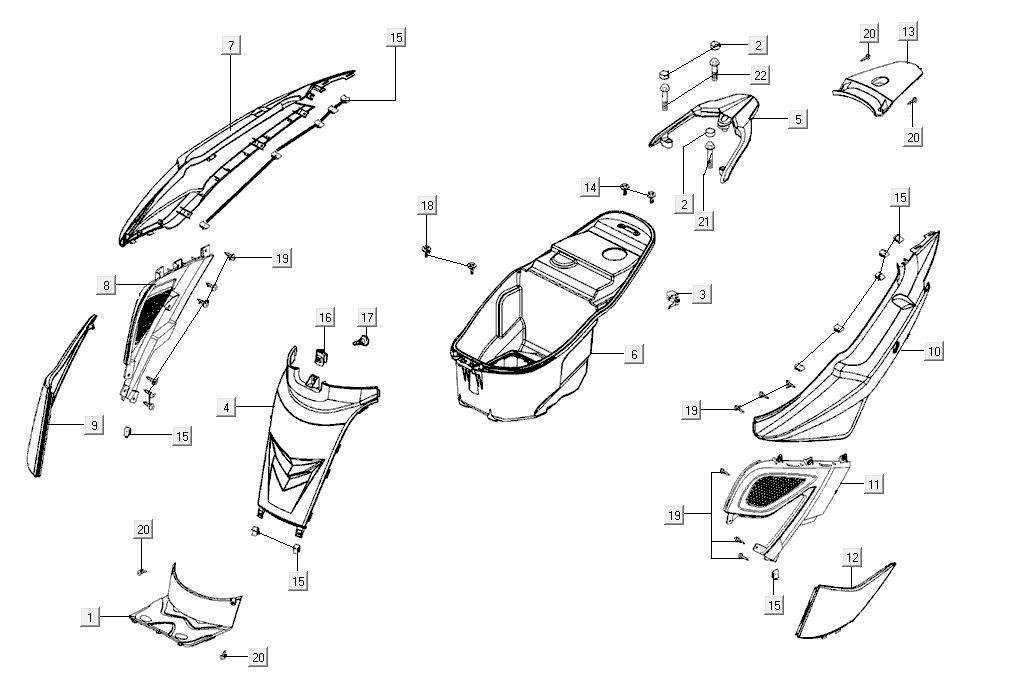 Body cover luggage box Kymco Super8 R E5 MAT ZWART