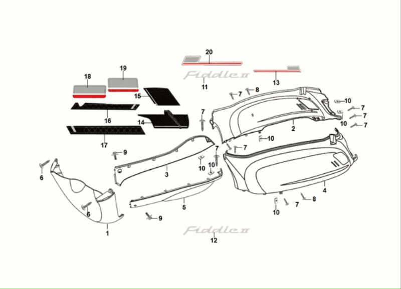 Carénages latéraux - Bas de caisse -  Sym Fiddle ll 50 4T AC Euro 5 bleu mat (BU-2154U)