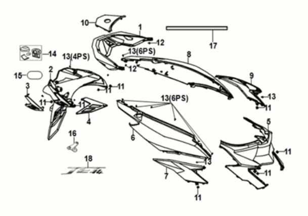 Body cover Sym Jet 14 125I AC E5 2021-2024 DUTCH WHITE (WH-006)