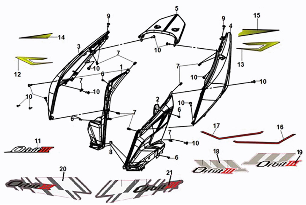 Housse de carrosserie Sym Orbit III 50 E5 noir mat/jaune fluorescent (BK-007U/Y102C)