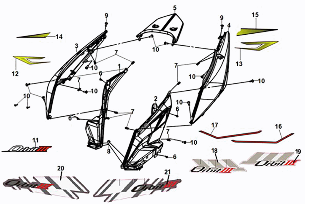 Housse de carrosserie Sym Orbit III 50 E5 blanc/gris (WH-006/GY-419S)