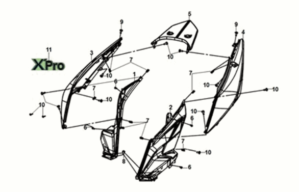 Carénages latéraux - Feu arrière Sym X-Pro 50 4T AC Euro 5 noir (BK-001C)