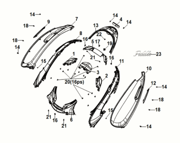 Couvre-feu arrière Sym Fiddle IV 50 E5 blanc (WH-8028P)