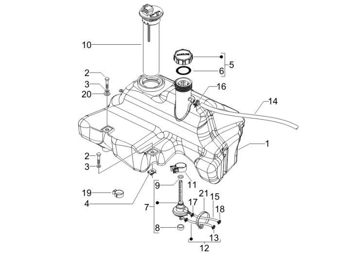 Réservoir de carburant - Tankvlotter - Robinet d’essence Vespa S 50 2T AC