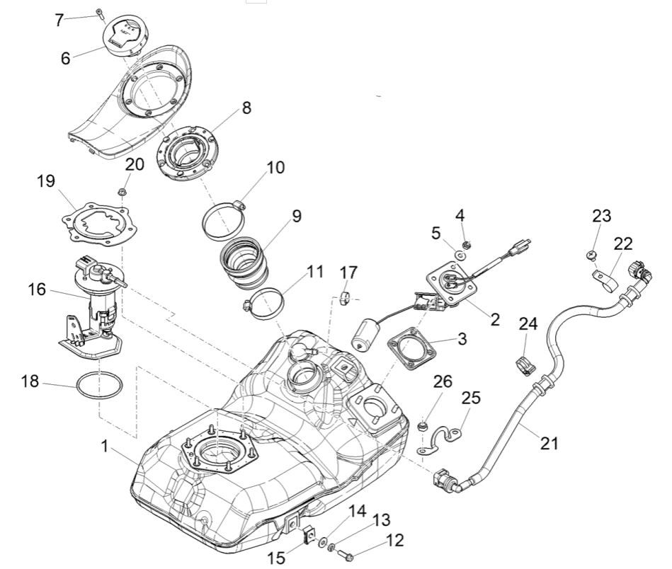 Réserve de carburateur Piaggio Medley 125 ABS E5 2021-2022 (EMEA)
