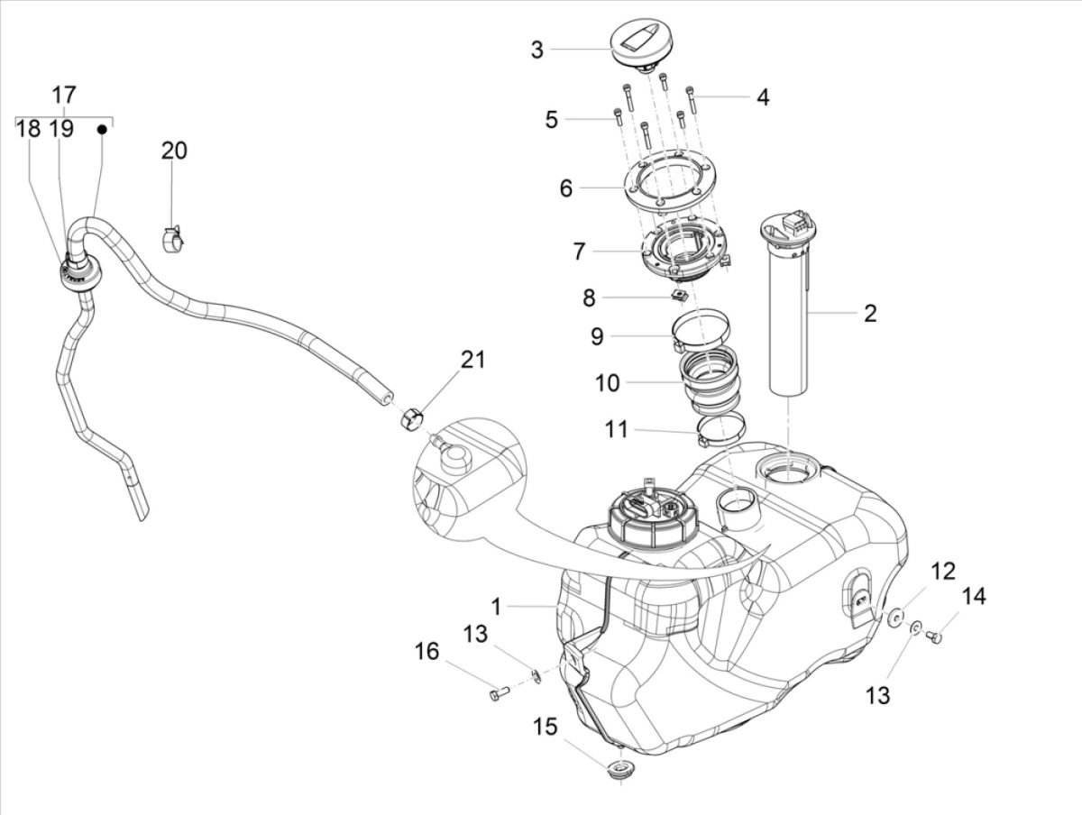 Réservoir de carburant Piaggio Beverly 300 IE ABS E4 2016 - 2020 (EMEA)