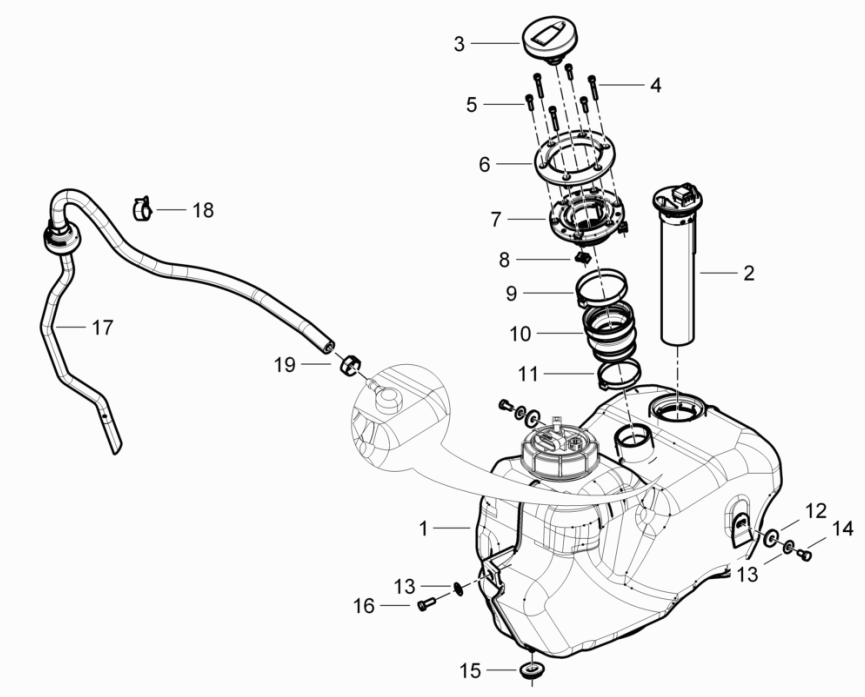 Réservoir de carburant Piaggio Beverly 125 RST 4T 4V IE E3 2010-2015 (EMEA)