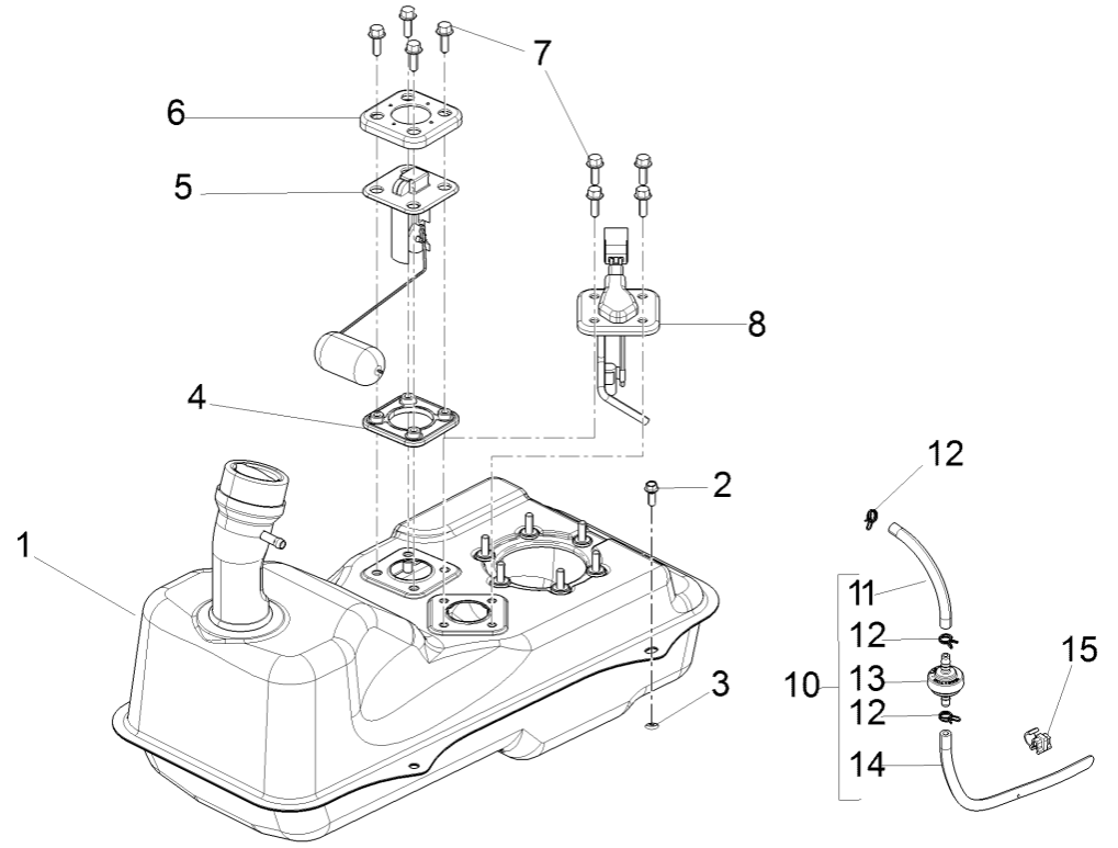 Réservoir de carburant Piaggio Fly 125 4 temps 3V IE E3