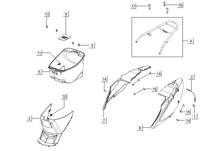 Carénages latéraux - Coffre à casque - Porte-bagages arrière Kymco Agility 12