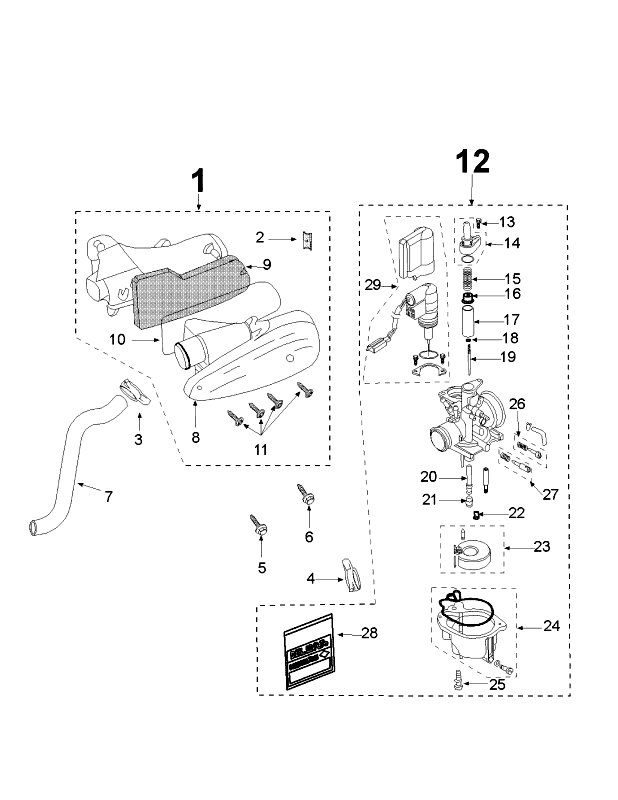 Carburateur - Boîte à air  Iek Peugeot Citystar 50 Noir