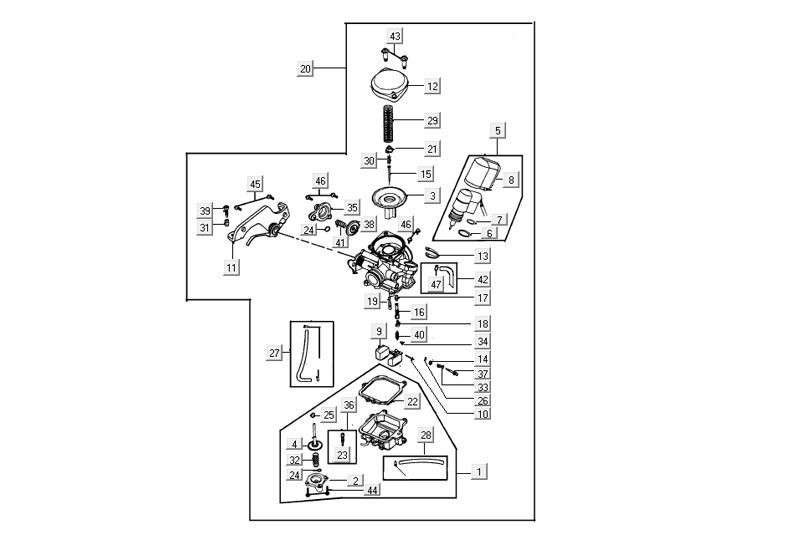 Carburateur Kymco Agility Fat 12' 4 temps gris foncé