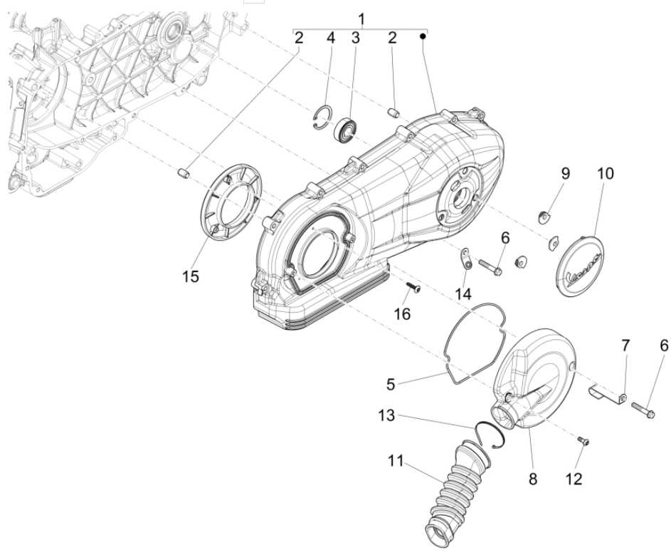 Couvercle de carter - Refroidissement du carter moteur Vespa Sprint 125 4T 3V IE ABS