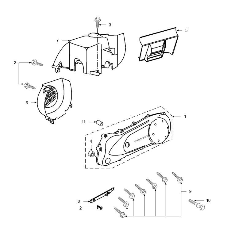 Couvercle de carter Peugeot Speedfight 2 50 2T AC Euro 2
