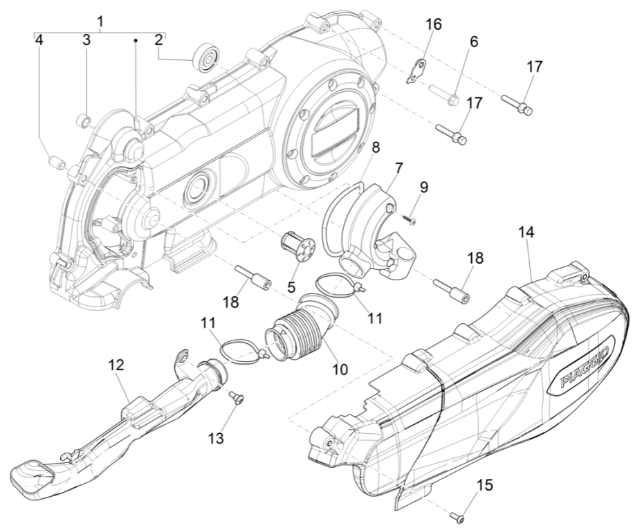 Couvercle de carter moteur - Refroidissement du carter moteur 4 temps Piaggio Liberty 50
