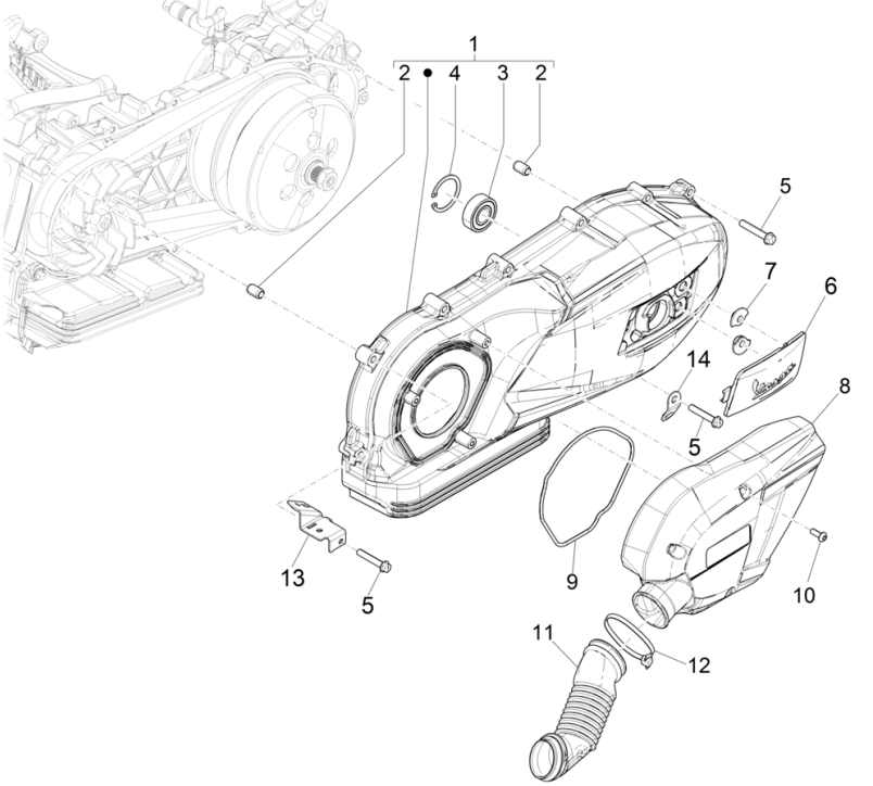 Couvercle de carter moteur - Couvercle de carter moteur Vespa GTS 125 4T E5 ABS 2021 (EMEA)