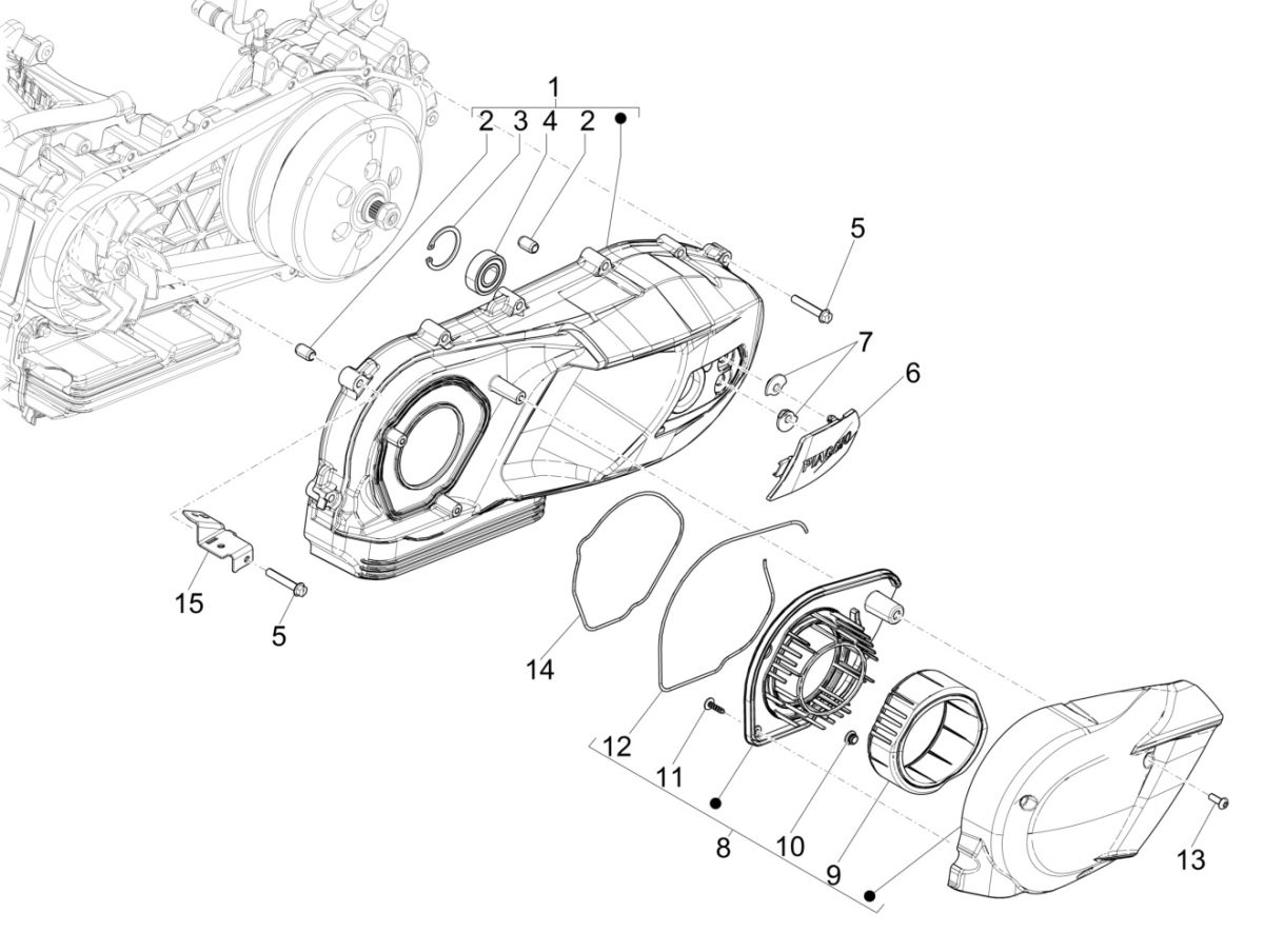 Couvercle de carter moteur Piaggio Medley 125 4T IE ABS E4 2016-2019 (EMEA)