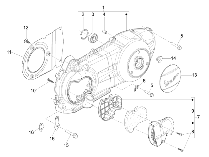 Couvercle de carter Vespa GTS 250 ie 2005-2016 (sans ABS)