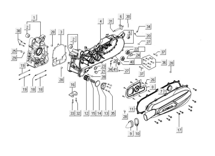 Pièces de carter moteur Kymco Downtown 125i