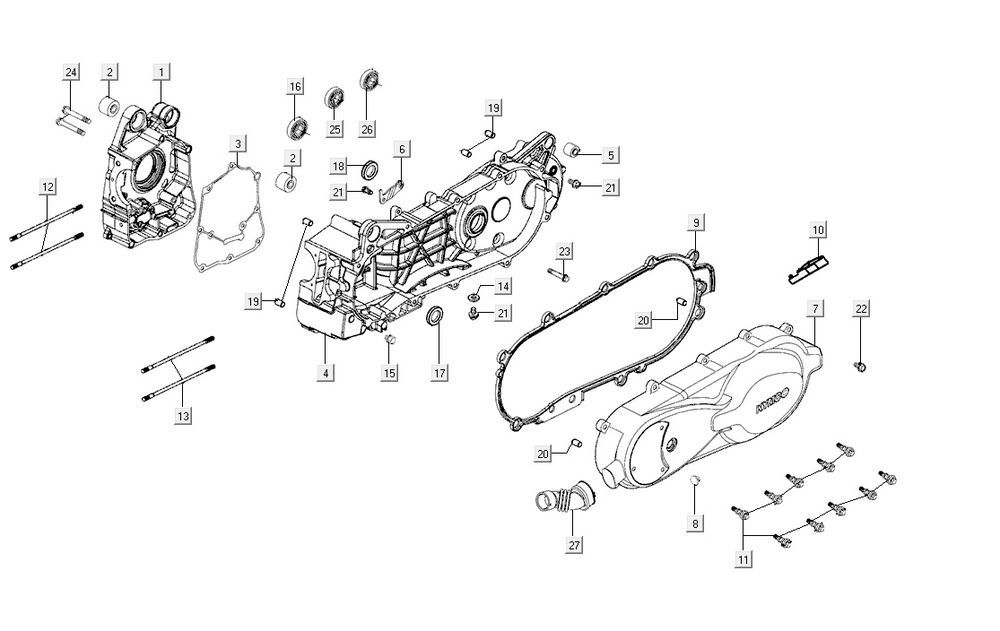Carter - Couvercle de carter - Axe de kick Kymco Agility 16