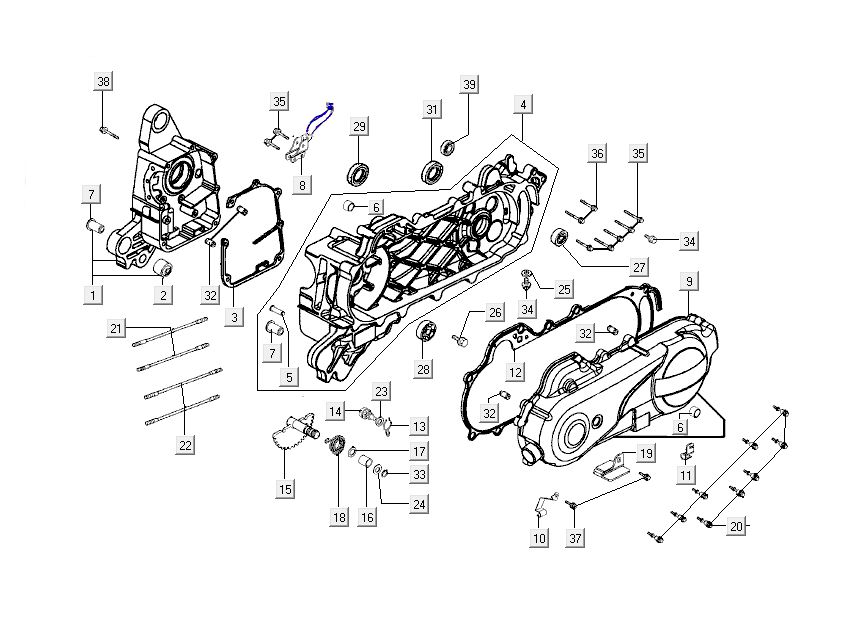 Moitiés de carter moteur Kymco New Dink 4 temps or
