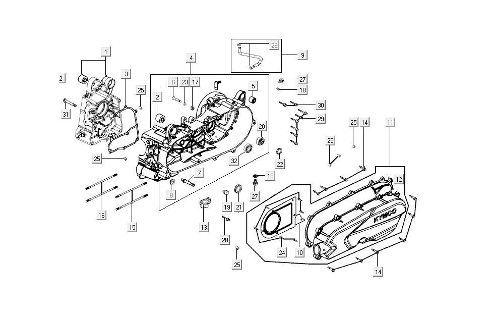 Moitiés de carter moteur Kymco New Sento 4 temps 50i noir