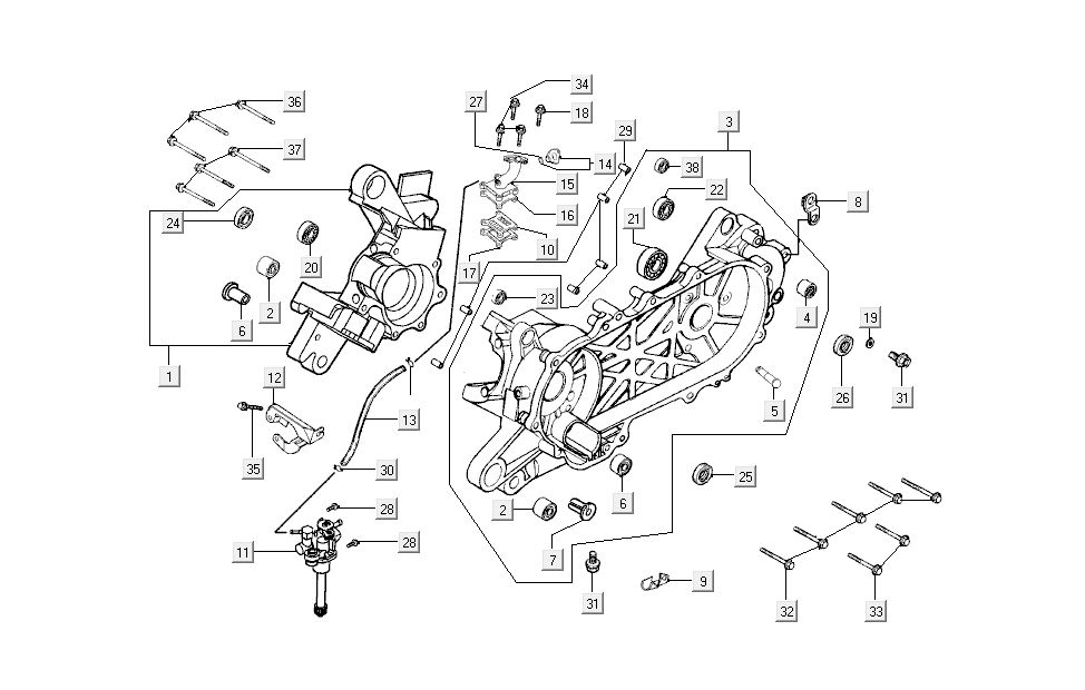 moitiés de carter moteur Kymco Super9 AC 2 temps nm jaune - noir