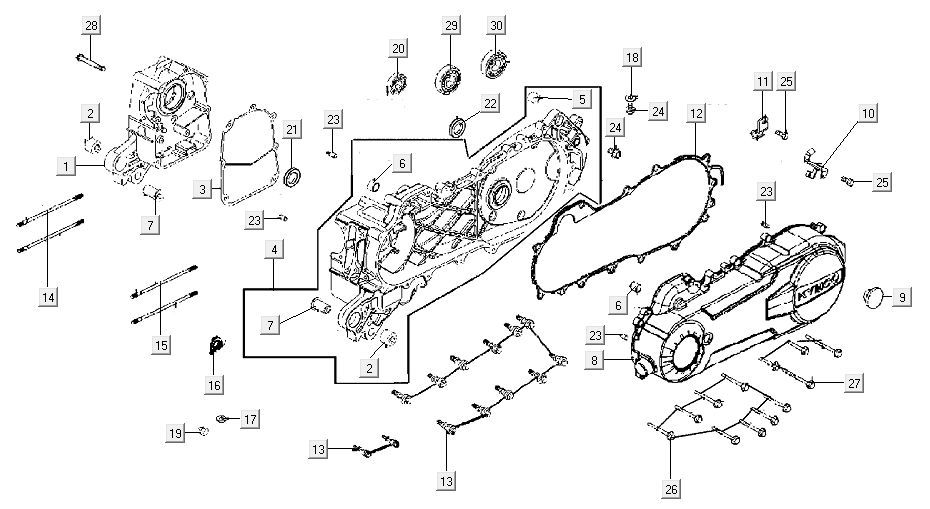 Carter - Couvercle de carter - Axe de kick Kymco Agility 16
