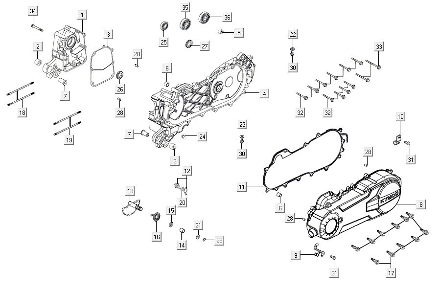 Carter moteur Kymco Agility 16'+ 4t bleu métallique mat
