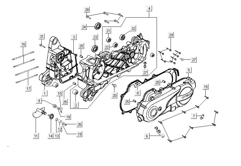 Carter moteur Kymco VP50 4t ac techo silver