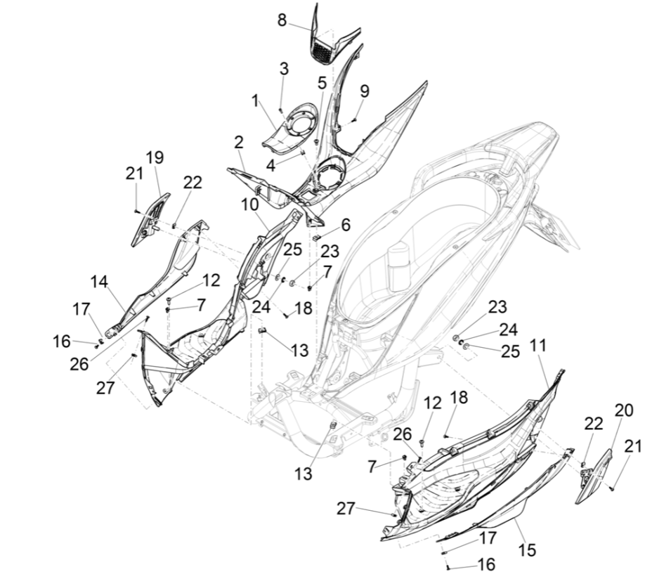 Couvercle central - MarchepiedPiaggio Medley 125 ABS E5 2021-2022 (EMEA)